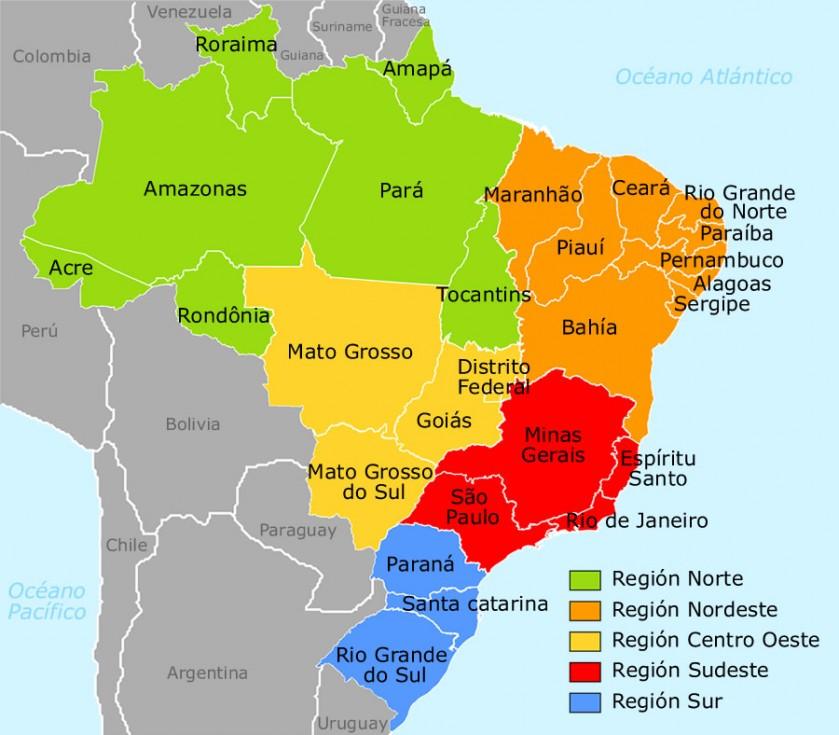 Mapa De Brasil Regiones Brasil Plano De Regiones América Del Sur 2285