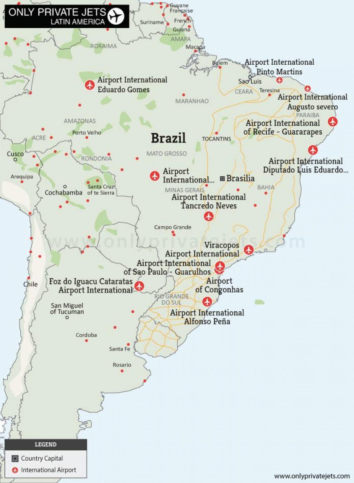 aeropuertos en el mapa de Brasil