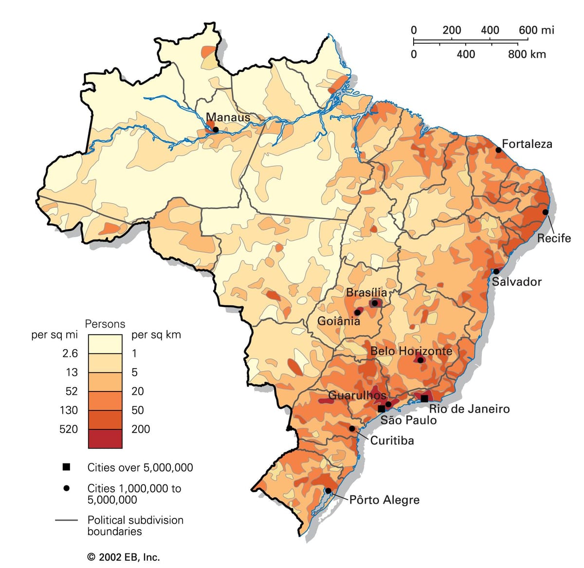 densidad de población mapa de Brasil