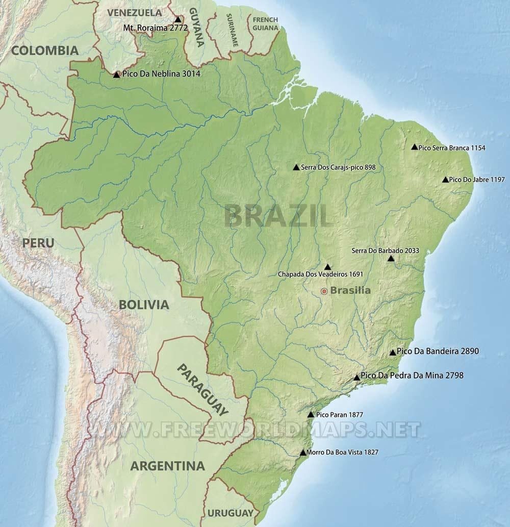 las montañas en el mapa de Brasil