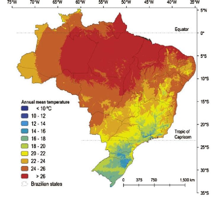 mapa de Brasil temperatura