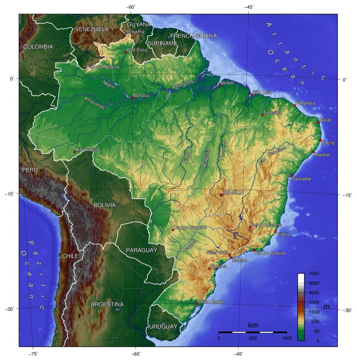 Brasil mapa topográfico - mapa Topográfico Brasil (América ...