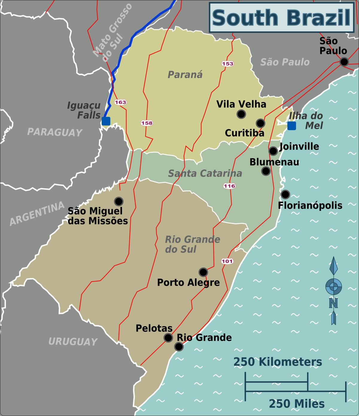 El Sur De Brasil Mapa Mapa Del Sur De Brasil America Del Sur America