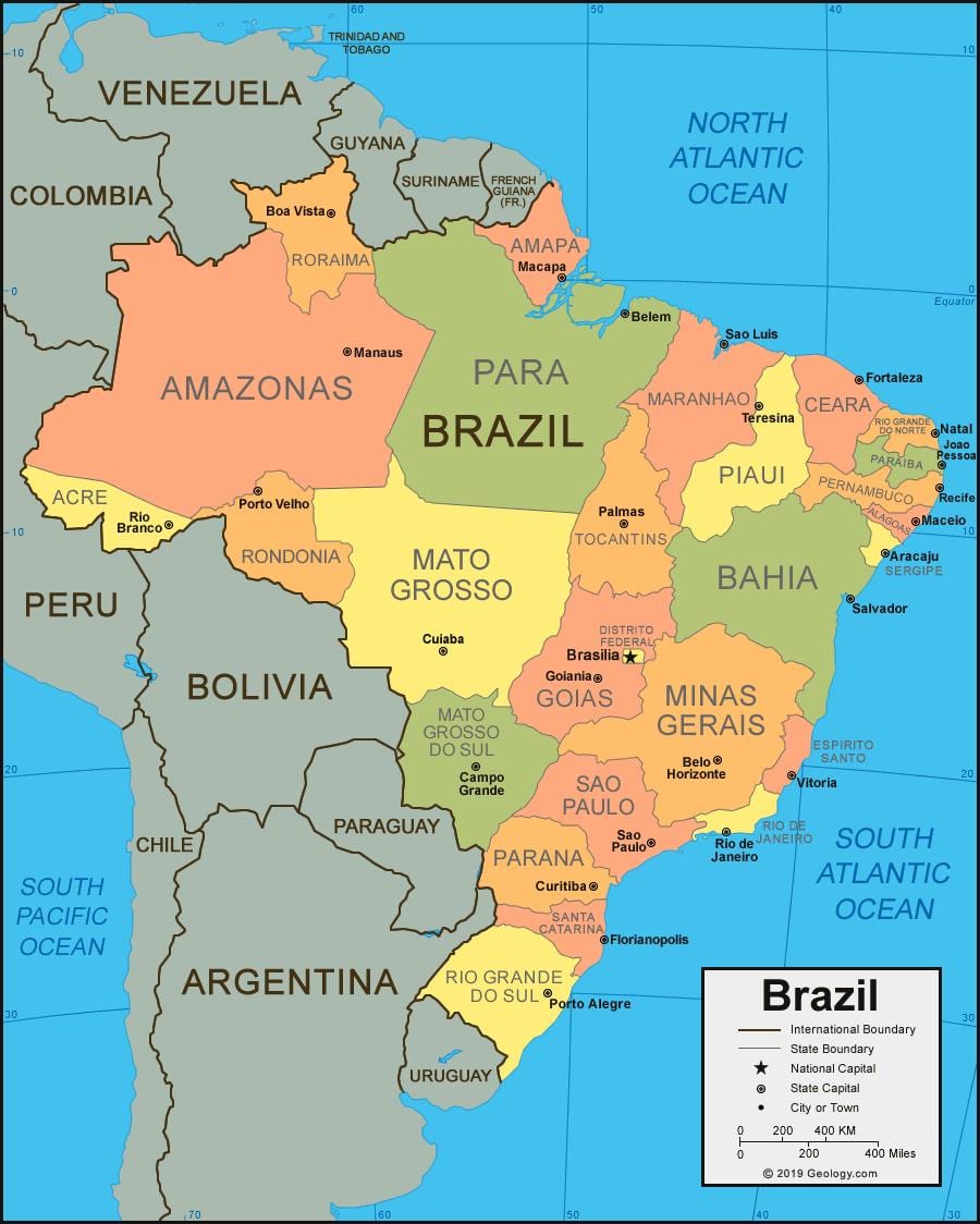 mapa de Brasil con las ciudades y los estados