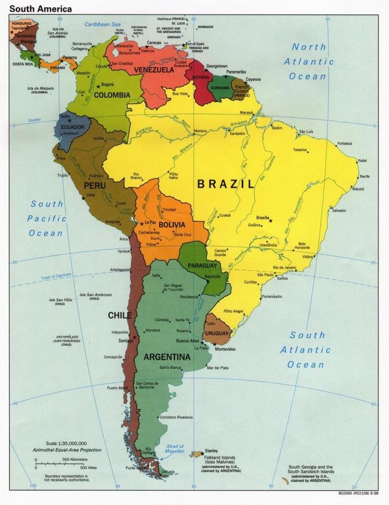 mapa de los países vecinos de Brasil
