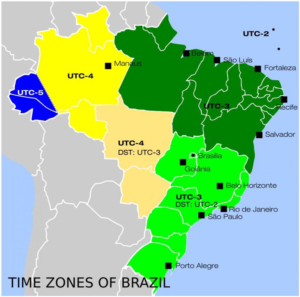 mapa de zonas horarias Brasil