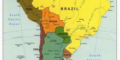Mapa de los países vecinos de Brasil